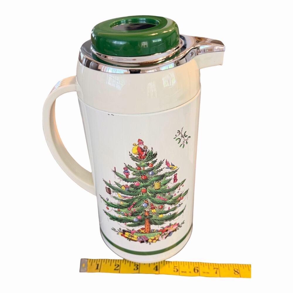 Vintage 60’s SPODE Christmas Tree Thermos Carafe Thermos Serve Coffee Tea 11”x5”